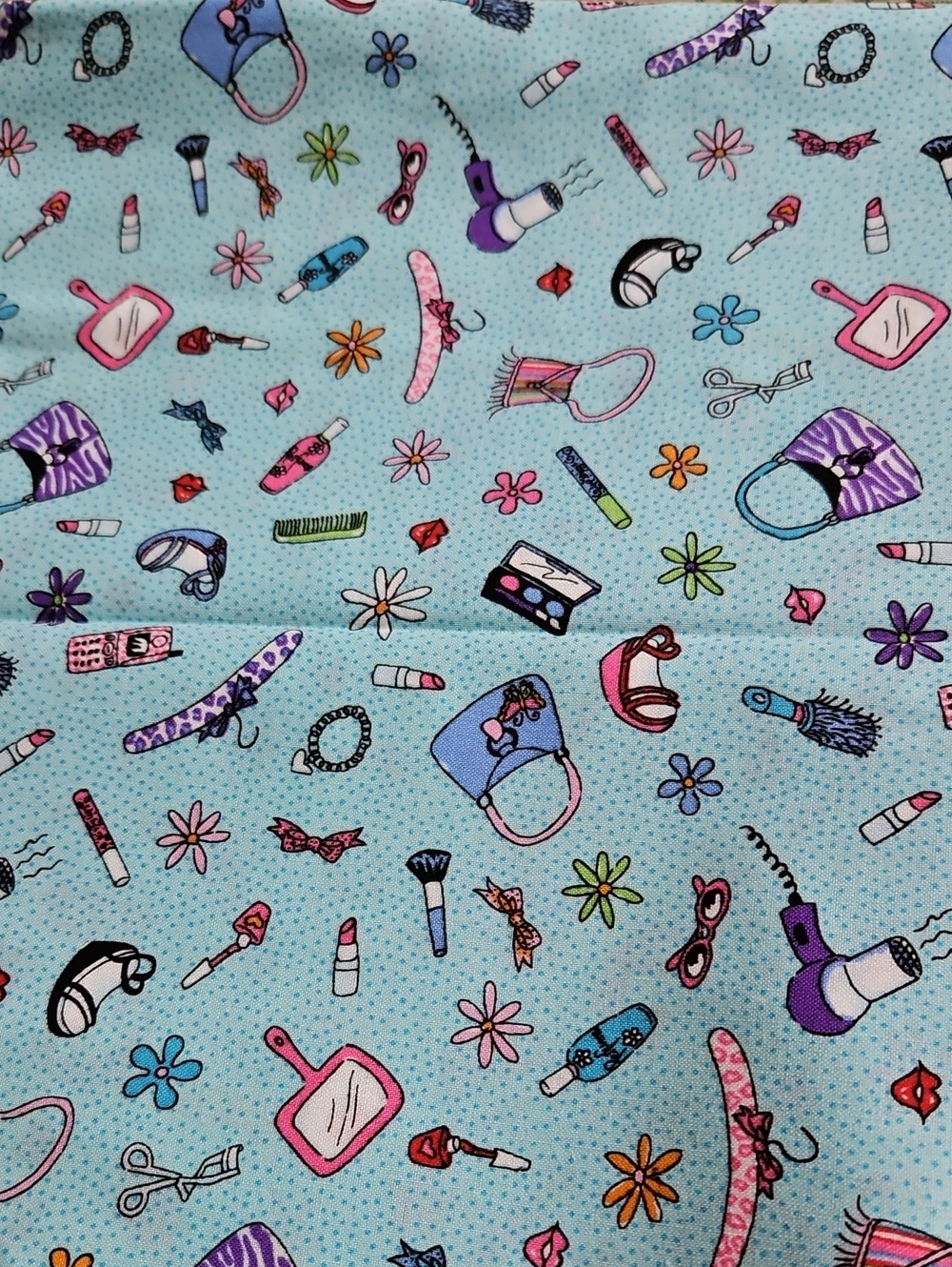Vintage 2003 Makeup And Accesories Print Fabric 1yard